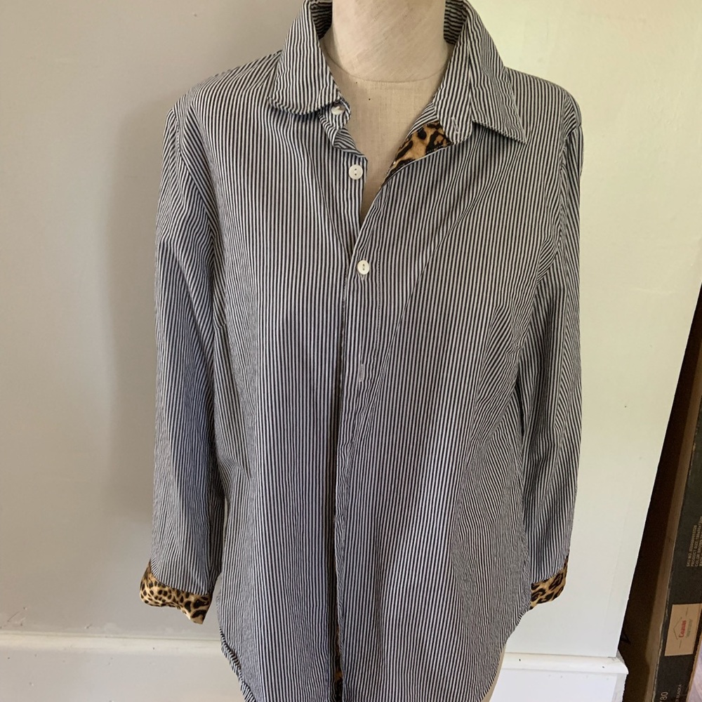 Striped with Leopard Detail Top